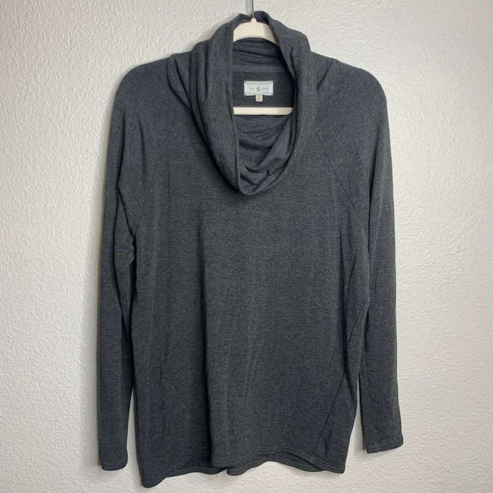 LOU & GREY Small Cowl Neck Grey Long Sleeve Top